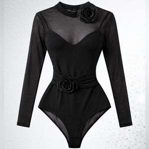 Gorgeous Gothic Mesh Rose Bodysuit Top 🥀